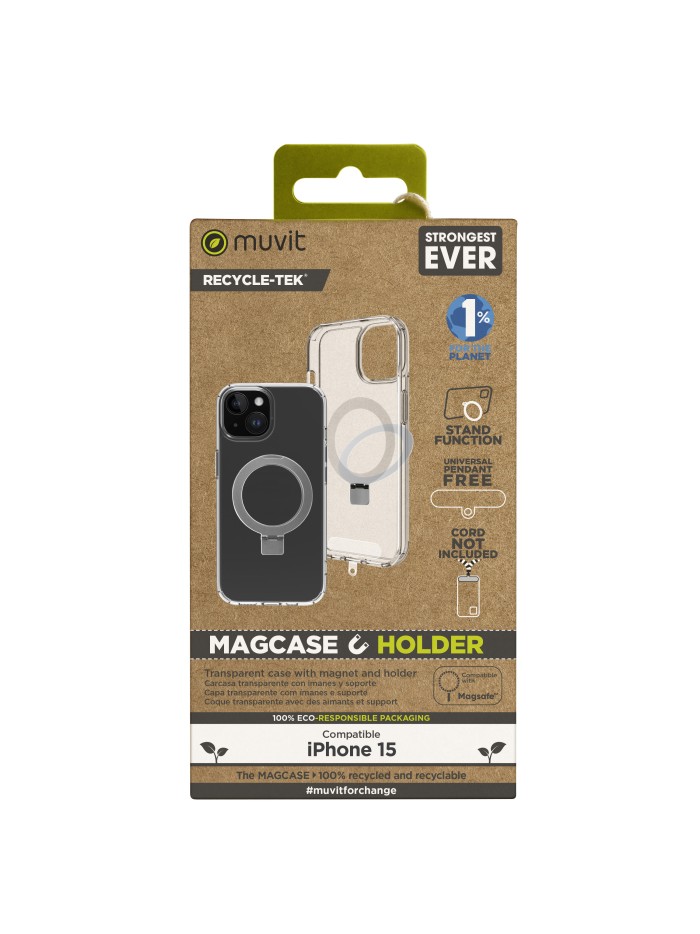 Funda muvit recycletek magsafe + soporte para iphone 15 transparente Funda muvit recycletek magsafe + soporte para iphone 15 transparente