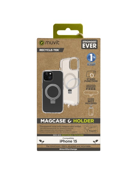 Funda muvit recycletek magsafe + soporte para iphone 15 transparente