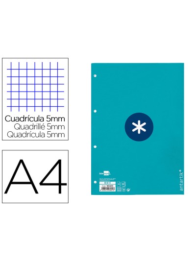 Recambio a4 antartik 80 hojas 90g/m2 cuadro 5mm 4 taladros 1 banda con marco color turquesa