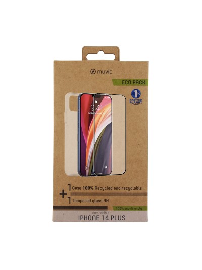 Funda muvit para iphone 14 plus + protector pantalla vidrio templado plano marco negro