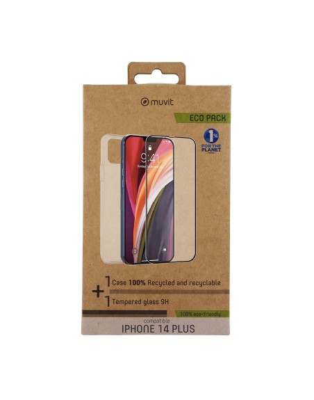 Funda muvit para iphone 14 plus + protector pantalla vidrio templado plano marco negro