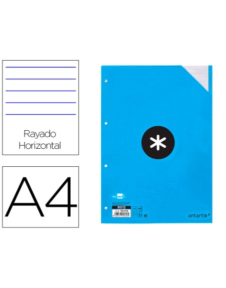 Recambio antartik a4 100 hojas 100g/m2 rayado horizontal 4 taladros bandas de 5 colores