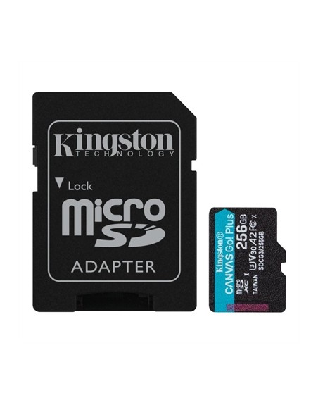 Tarjeta memoria micro secure digital sd xc 256gb kingston canvas go! plus clase 10 uhs - i u3 + adaptador sd