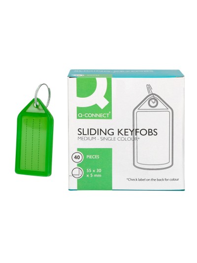 Llavero portaetiquetas q-connect premium color verde caja de 40 unidades