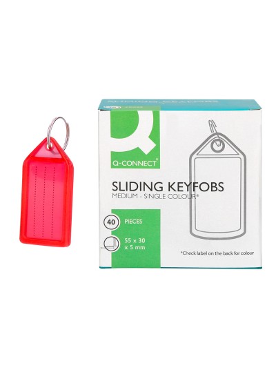 Llavero portaetiquetas q-connect premium color rojo caja de 40 unidades