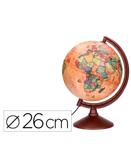 Globo terraqueo liderpapel con luz fisico y politico estilo antiguo diametro 26 cm