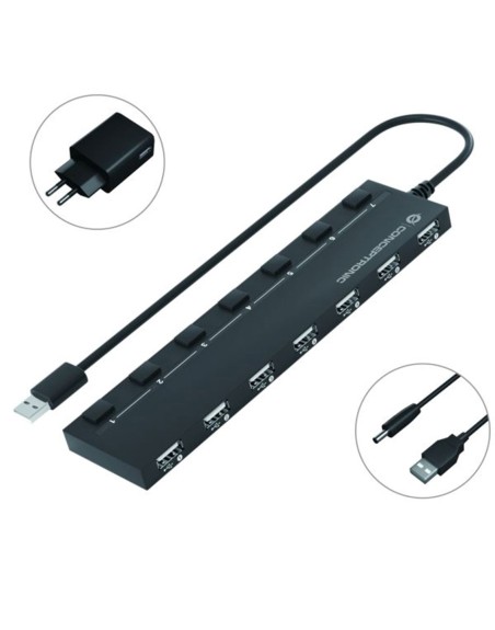 Hub usb 2.0 conceptronic hubbies08 7 puertos con interruptores con alimentador