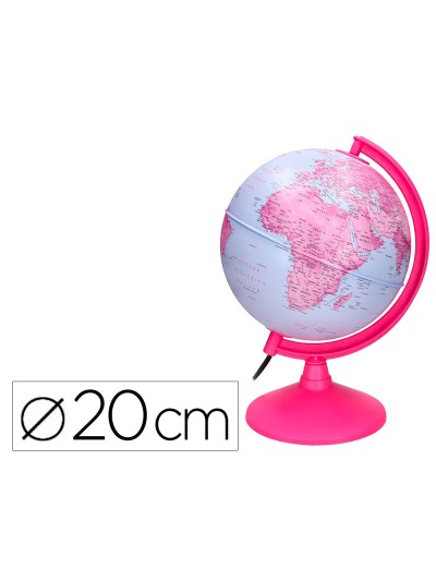 Globo terraqueo liderpapel con luz fisico y politico diametro 20 cm color rosa