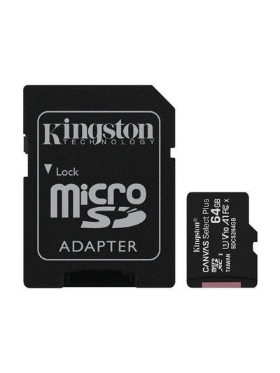 Tarjeta memoria micro secure digital sd hc 64gb kingston canvas select plus clase 10 uhs - 1 + adaptador sd