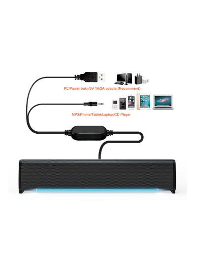 Barra de sonido q-connect para pc con iluminación led color negro