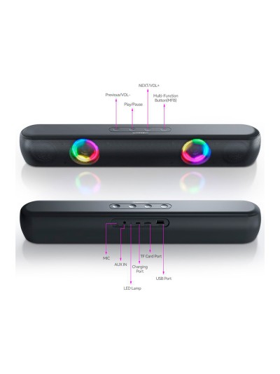 Barra de sonido q-connect bluetooth con iluminacion led y control de volumen color negro