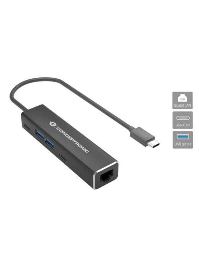 Adaptador usb tipo c a rj45 conceptronic macho - hembra + hub 4 en 1 Adaptador usb tipo c a rj45 conceptronic macho - hembra + hub 4 en 1