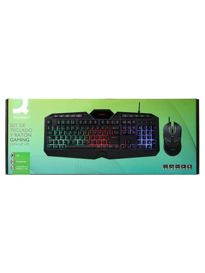 Set teclado y raton q-connect gaming con cable e iluminacion led color negro