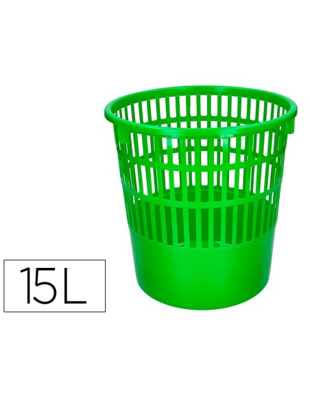 Papelera plastico q-connect 15 litros rejilla color verde 285x290 mm