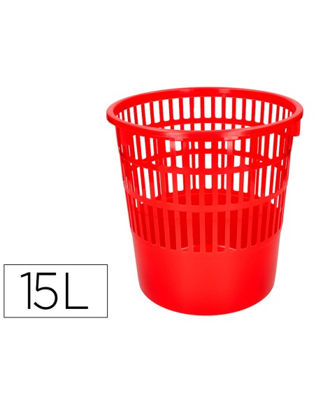 Papelera plastico q-connect 15 litros rejilla color rojo 285x290 mm
