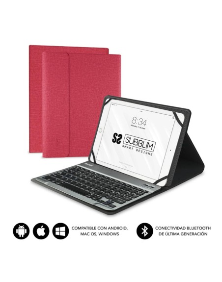 Funda + teclado subblim keytab pro para tablet 10.1 pulgadas rojo