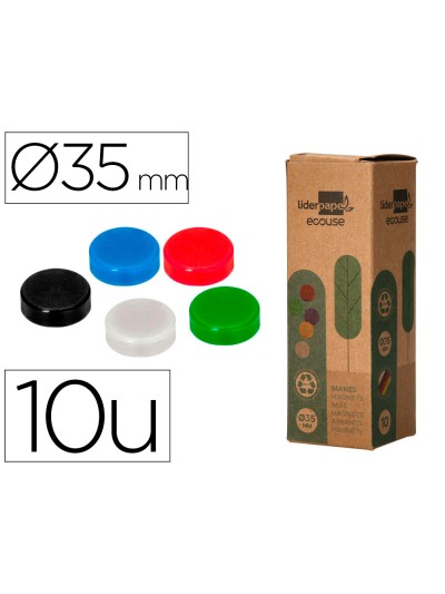 Iman para sujecion liderpapel ecouse pp reciclado para pizarra magnetica 35 mm caja de 10 unidades