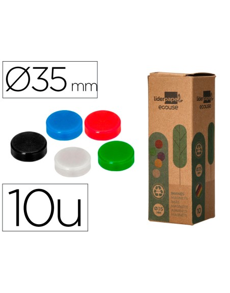 Iman para sujecion liderpapel ecouse pp reciclado para pizarra magnetica 35 mm caja de 10 unidades