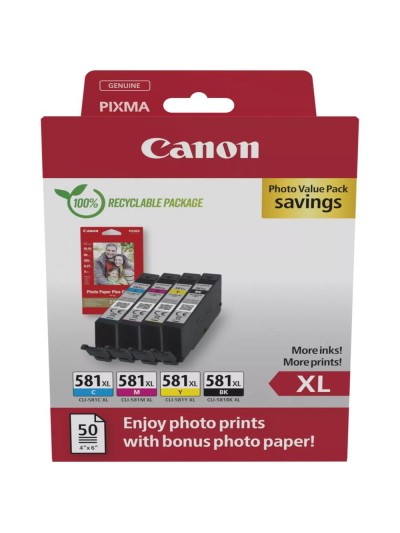 Multipack canon cli - 581xl bk - c - m - y + papel fotografico