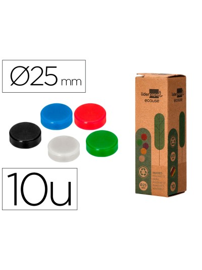 Iman para sujecion liderpapel ecouse pp reciclado para pizarra magnetica 25 mm caja de 10 unidades