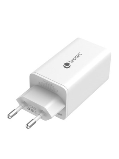 Cargador de pared leotec 65w carga rapida 2 usb tipo - c pd 1 usb - a blanco