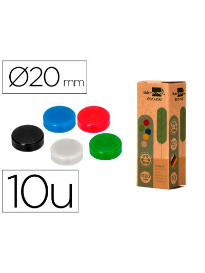 Iman para sujecion liderpapel ecouse pp recicladopara pizarra magnetica 20 mm caja de 10 unidades