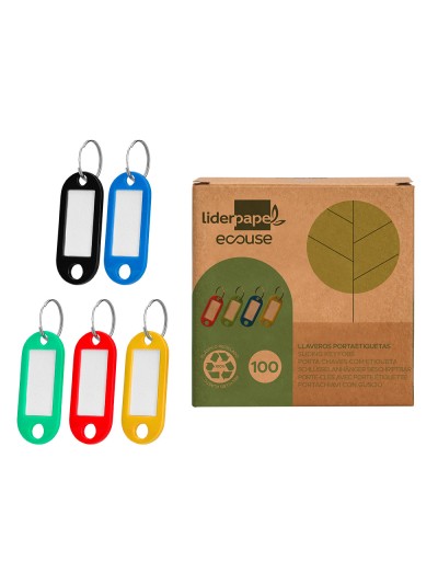 Llavero portaetiquetas liderpapel ecouse fabricado en plastico reciclado caja de 100 unidades