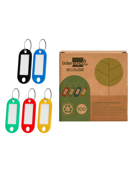 Llavero portaetiquetas liderpapel ecouse fabricado en plastico reciclado caja de 100 unidades