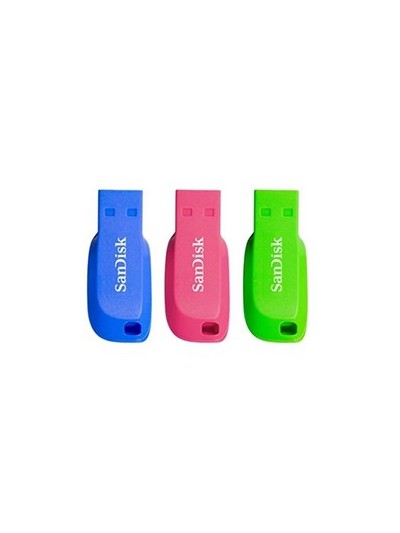 Memoria usb 2.0 sandisk 32gb cruzer blade pack 3 azul - verde - rosa