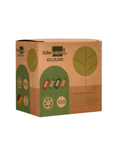 Llavero portaetiquetas liderpapel ecouse fabricado en plastico reciclado caja de 100 unidades