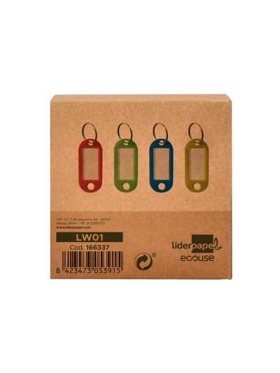Llavero portaetiquetas liderpapel ecouse fabricado en plastico reciclado caja de 100 unidades