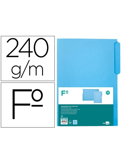 Subcarpeta cartulina liderpapel folio pestaña superior 240g/m2 azul