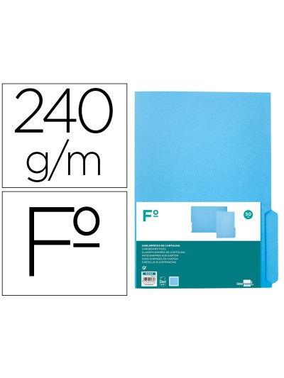 Subcarpeta cartulina liderpapel folio pestaña inferior 240g/m2 azul
