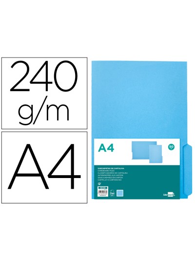 Subcarpeta cartulina liderpapel din a4 pestaña inferior 240g/m2 azul