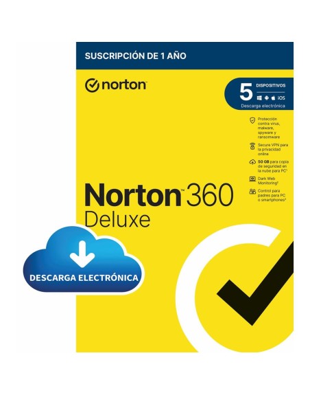 Antivirus norton 360 deluxe 50gb español 1 usuario 5 dispositivos 1 año esd electronica drmkey gum