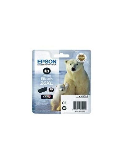 Cartucho tinta epson t263140 photo negro xl xp - 600 - 605 - 700 - 800 - oso polar