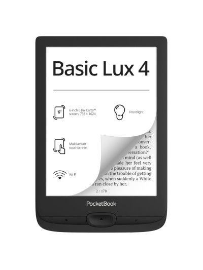 Libro electronico ebook pocketbook basic lux 4 ereader 6 pulgadas 8 gb ink black - wifi negro