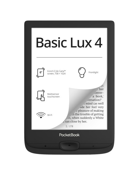 Libro electronico ebook pocketbook basic lux 4 ereader 6 pulgadas 8 gb ink black - wifi negro