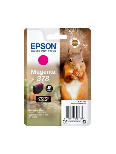 Cartucho tinta epson c13t37834010 singlepack magenta 378 claria photo hd ink xp - 8500 ardilla