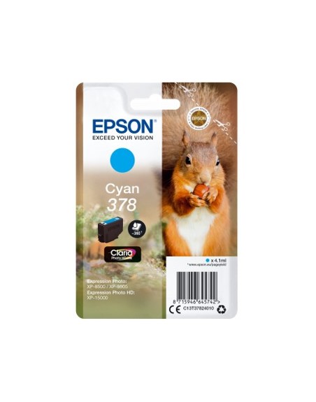 Cartucho tinta epson c13t37824010 singlepack cian 378 claria photo hd ink xp - 8500 ardilla