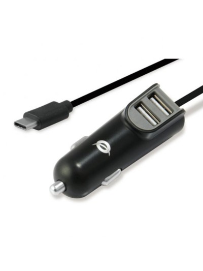 Cargador coche conceptronic carden05b con cable usb tipo c + 2 puertos usb tipo a 5v - 3.1a 15.5w
