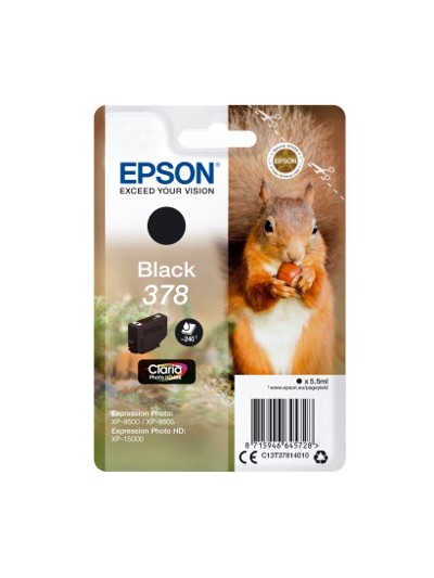 Cartucho tinta epson c13t37814010 singlepack negro 378 claria photo hd ink xp - 8500 ardilla