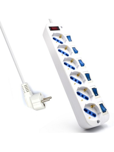 Regleta ewent con 6 tomas shucko con interruptor individual y 5 metros de cable