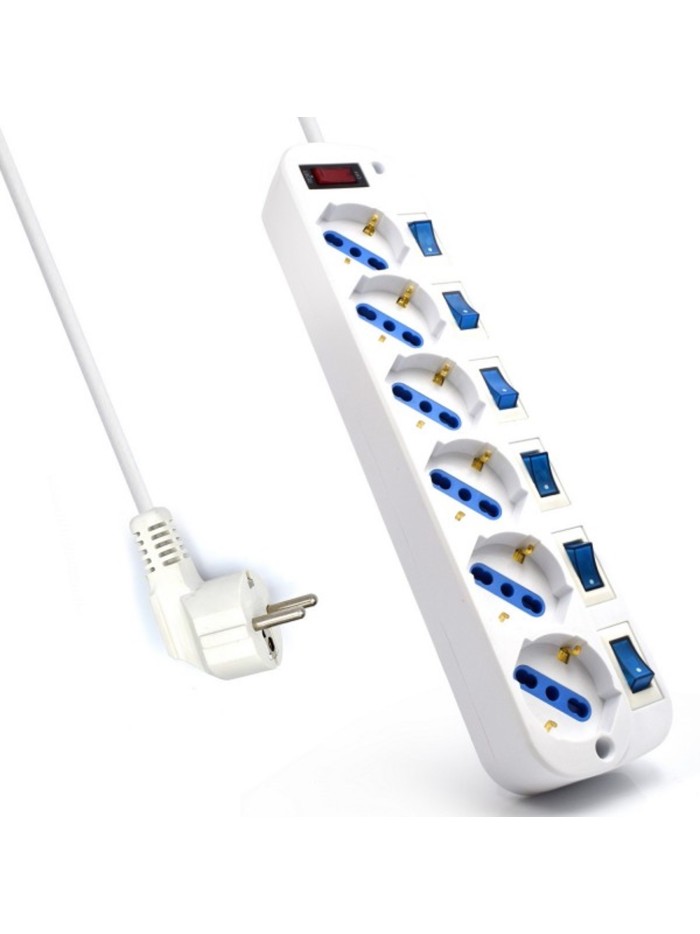 Regleta ewent con 6 tomas shucko con interruptor individual y 5 metros de cable Regleta ewent con 6 tomas shucko con interruptor individual y 5 metros de cable
