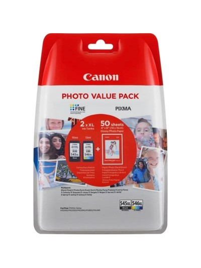 Multipack canon pg 545 xl+ cl 546 xl + papel 50 hojas