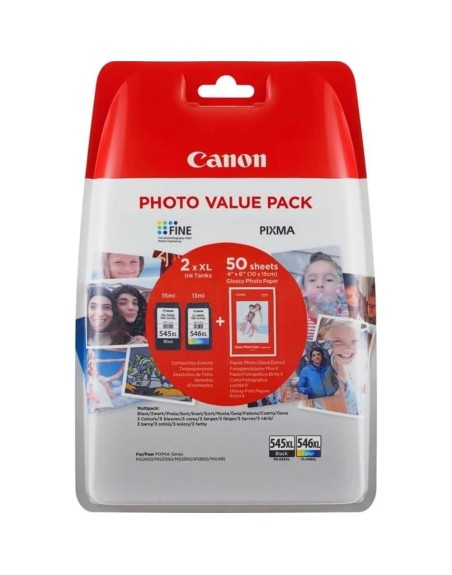 Multipack canon pg 545 xl+ cl 546 xl + papel 50 hojas