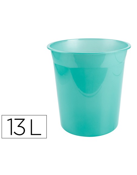 Papelera plastico liderpapel menta translucido 13 litros 275x285 mm