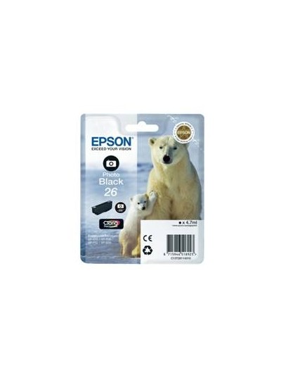 Cartucho tinta epson t261140 negro photo black 26 xp - 600 - 605 - 700 - 800 - oso polar