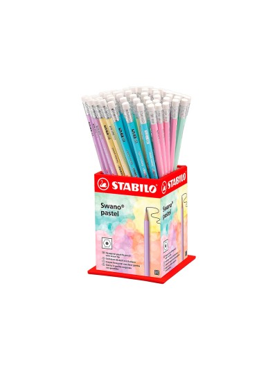 Lapices de grafito con goma stabilo swano mina 2,2 mm dureza hb expositor de 72 unidades colores pasteles