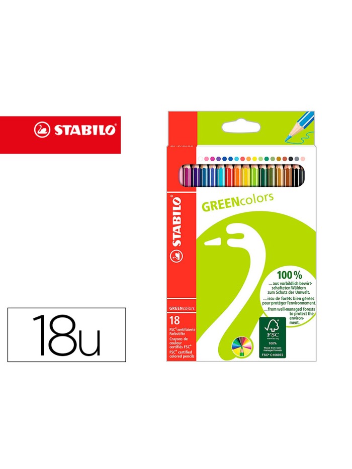 Lapices de colores stabilo green colors con certificado fsc estuche carton de 18 unidades colores surtidos Lapices de colores stabilo green colors con certificado fsc estuche carton de 18 unidades colores surtidos
